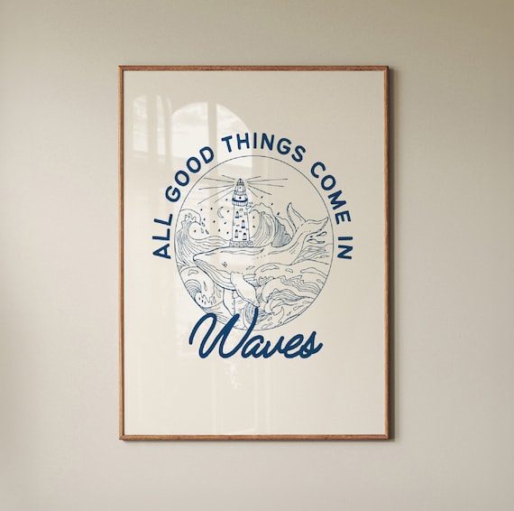 Beachy Wall Art Surf Poster Wave Poster Modern Nautical Art Whale Poster Ocean Quote Art Beachy Room Decor Coastal Quote Art Boho Surf Print