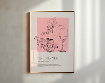 Girl Dinner Wall Art Trendy Printable Digital Download Modern Kitchen Decor Aesthetic Apartment Girly Art Pink Prints Vintage Bar Cart