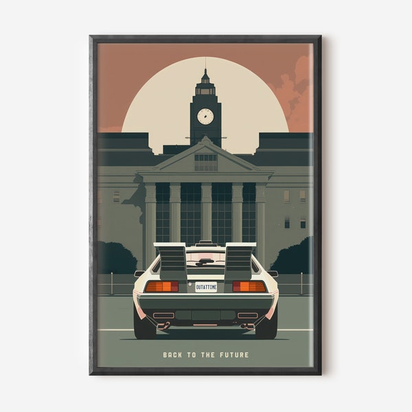 Back to the Future Poster - DeLorean Poster - Digital Print - Minimal Movie Poster,  Printable Wall Art, Retro Movie Print, Movie lover gift