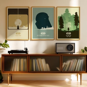 Set di poster minimalisti di Star Wars - Stampe di film retrò per l'arredamento dell'home theater: Una nuova speranza, L'impero colpisce ancora, Il ritorno dello Jedi