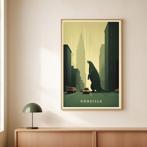 Godzilla Minimalist Poster – Retro Kaiju Movie Wall Art. Printable Decor