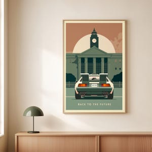Back to the Future Minimalist Poster, Delorean Print for Retro Home Theater Wall Art