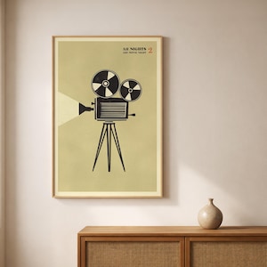 Retro Movie Projector Print, Vintage Cinema Wall Art for Minimalist Home Theater, Digital Download
