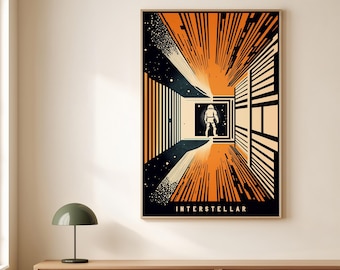 Interstellar Poster & Minimalist Retro Sci-Fi Wall Art for Home Theater Decor, Christopher Nolan Cinema Print, Digital Download