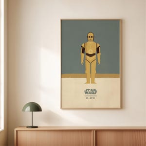 ミニマリスト C3PO スターウォーズ ポスター、SF デコレーション（デジタルダウンロード）