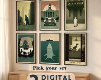 Custom Minimalist Movie Posters Set of 3 - Home Theater Wall Art - Cinema Gift for Retro Decor  - Digital Download