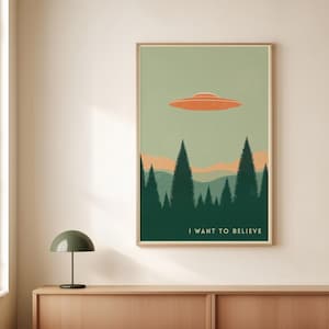 Retro UFO Sci-Fi Poster, X Files Fan, Alien Gift, Vintage Cinema Decor, Minimalist Artwork, Instant Download Print