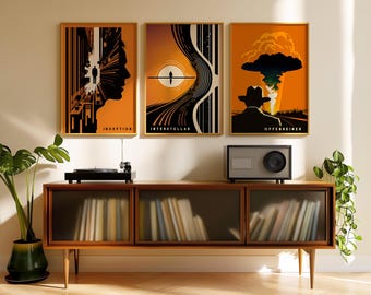 Christopher Nolan Inspired Set of 3 Prints - Interstellar, Inception, Oppenheimer Fan Art - Retro Movie Posters for Cinema Lovers and Decor