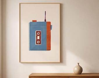 Walkman Music Poster for Retro 90s Pop Culture & Mid Century Decor - Digital Download
