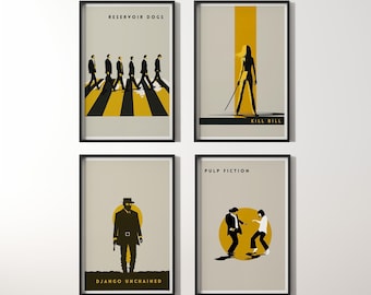 Tarantino Poster Set – Minimalist Movie Prints - Kill Bill,  Reservoir Dogs, Pulp Fiction, Django Unchained