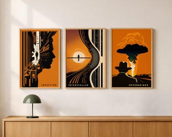 Christopher Nolan Set of 3 Prints, Minimalist Wall Art, Interstellar Inception Oppenheimer Poster, Retro Mid Century Modern Digital Download