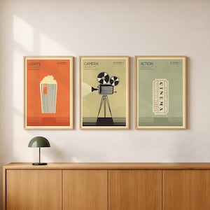 Impressions rétro cinéma maison - oeuvres d'art cinématographiques minimalistes (téléchargement numérique)