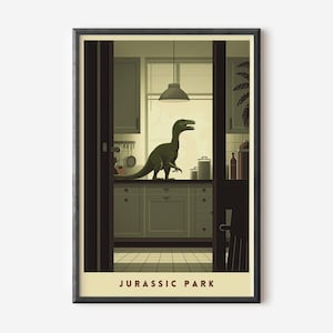 Poster minimalista di dinosauri di ispirazione retrò: arte cinematografica per home theater e decorazioni per caverne maschili