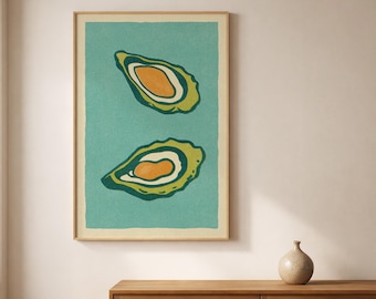 Oyster Print for Retro Coastal Kitchen Wall Art & Minimalist Food Decor - Digital Download