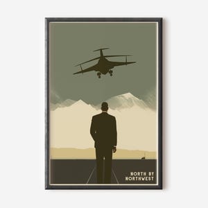 Vintage North by Northwest Inspired Movie Poster - Cary Grant Hitchcock Classic Film Art for Home Theater Decor
