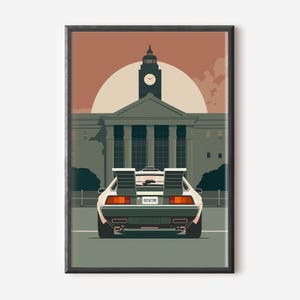 Stampa digitale Delorean anni '80 per l'arredamento retrò dell'home theater e per gli amanti dei film di fantascienza