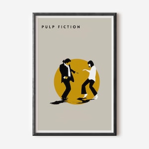 Poster minimalista del film Pulp Fiction - Arte di Quentin Tarantino, decorazione murale di Mia Wallace e Vincent Vega