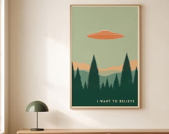 I Want to Believe' UFO Retro Sci-Fi Poster for X Files Fans - Digital Download