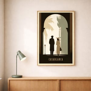Plakat filmowy „Casablanca” – minimalistyczny wydruk w stylu vintage, grafika ścienna w stylu retro, wersja cyfrowa do pobrania jako dekoracja kina domowego