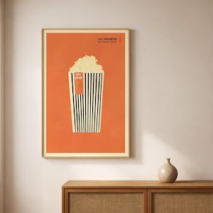 Poster retrò di popcorn – Decorazione murale per serate cinema vintage, stampabile minimalista per l'arredamento di home theater