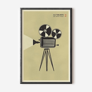 Vintage Movie Projector Poster - Digital Print for Home Theater Decor & Movie Night Enthusiast