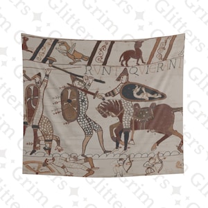 Anglo-Saxon Huscarl vs. Norman Knight Tapestry - Bayeux Tapestries Inspired - The Battle of Hastings - Medieval Home Decor