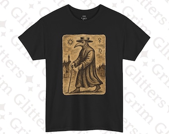 Plague Doctor Woodcut T-Shirt: Medieval Occult Symbol Tee