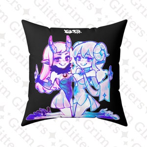 Almohada cuadrada Grim y Glitta - Bruja demonio lunar y llamador de sueños astrales - Arte original - Almohada de lanzamiento acogedora - Decoración linda del hogar - Cojín