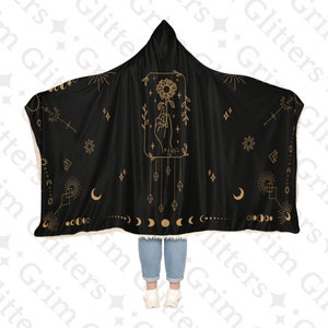 Celestial Wisdom Snuggle Cloak - Esoteric Symbols Hooded Blanket - Witchy Gift - Star and Moon Snuggle Blanket