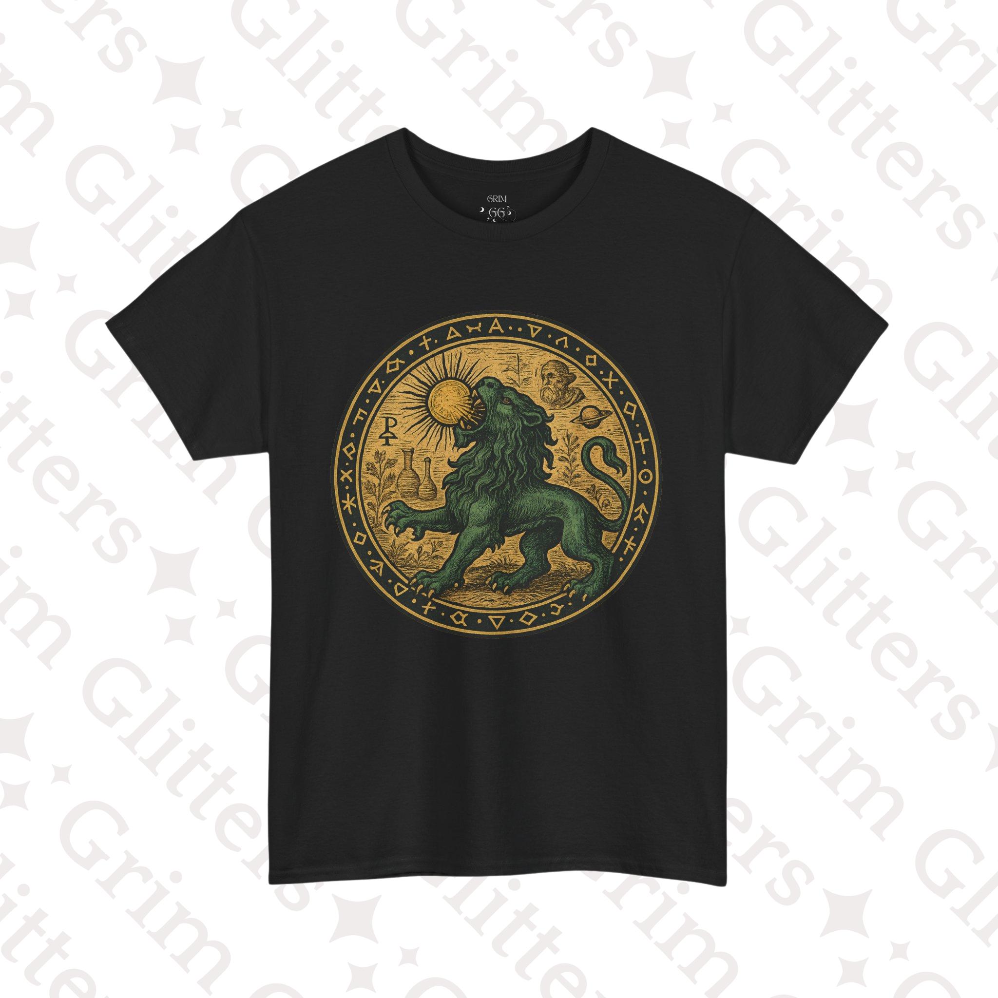 Green Lion Eating the Sun T-Shirt - Esoteric Alchemical Symbolism - Hermetic Unisex Tee - Occult Vintage Design - Mystic Gothic Wear