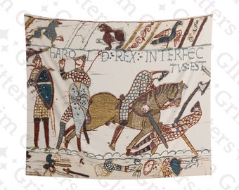 The Death of King Harold Tapestry - Bayeux Tapestries Inspired - The Battle of Hastings - Medieval Home Decor - Norman Conquest