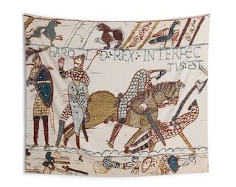 Bayeux Style Indoor Tapestry - De dood van koning Harold - Middeleeuws wanddecor - Historische kunstwerken - Battle Scene Decor - Normandische verovering