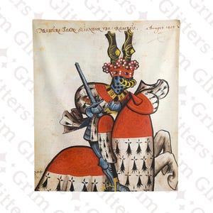 The Lord of Roubaix Tapestry - Great Equestrian Armorial of the Golden Fleece - Medieval French Manuscript Art - Historic Home Decor