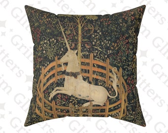 Unicorn Tapestry Pillow: Medieval Art Throw Cushion
