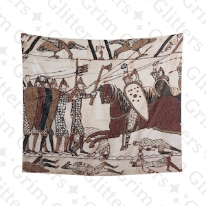 Norman Knights Charge Anglo-Saxon Warriors Tapestry - Bayeux Tapestries Inspired - The Battle of Hastings - Medieval Home Decor