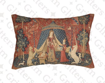 Almohada lumbar "Desire" con tapiz de unicornio: Arte medieval para el hogar