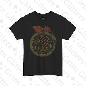 Dragon Ouroboros T-Shirt - Clavis Artis Inspired - Alchemical Symbol - Gothic Unisex Tee - Occult Shirt - Winged Serpent Design