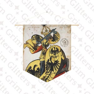 The Emperor of the HRE Pennant Banner - Great Equestrian Armorial of the Golden Fleece - Medieval French Manuscript Art - Historic Decor
