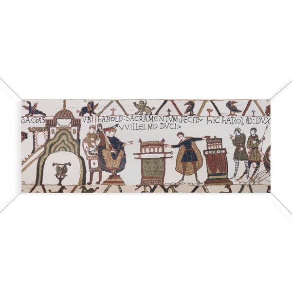 Bayeux Tapestry Banner - Harold Swearing Oath on Holy Relics - Medieval Wall Decor - Historical Artwork - Norman Conquest