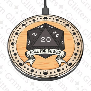 Roll for Power D20 ワイヤレス充電器 - 魔法占星術シンボルボーダー - Qi ワイヤレス充電 - ゲームマスターギフト、DnD ギフト、RPG および TTRPG