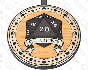 Roll for Power D20 Wireless Charger - Magic Astrology Symbols Border - Qi Wireless Charging - Game Master Gift, DnD gift, RPG and TTRPG