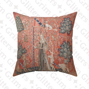 Unicorn Tapestry &#39;Touch&#39; Pillow: Medieval Art Throw Cushion