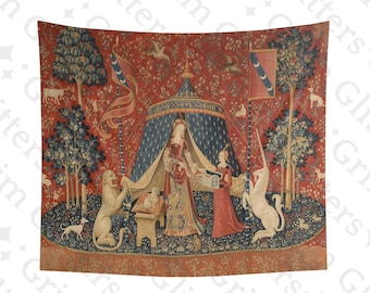 Lady and Unicorn &#39;Desire&#39; Tapestry: French Medieval Wall Hanging
