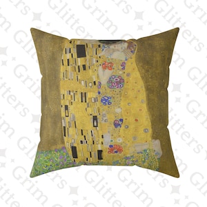 The Kiss Square Pillow - Gustav Klimt Masterpiece - Art Nouveau Decor - Romantic Home Accent - Enchanting Throw Pillow - Elegant Cushion