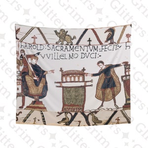 Harold Swearing Oath on Holy Relics Tapestry - Bayeux Tapestries Inspired - Medieval Wall Decor - Historical Artwork - Norman Conquest