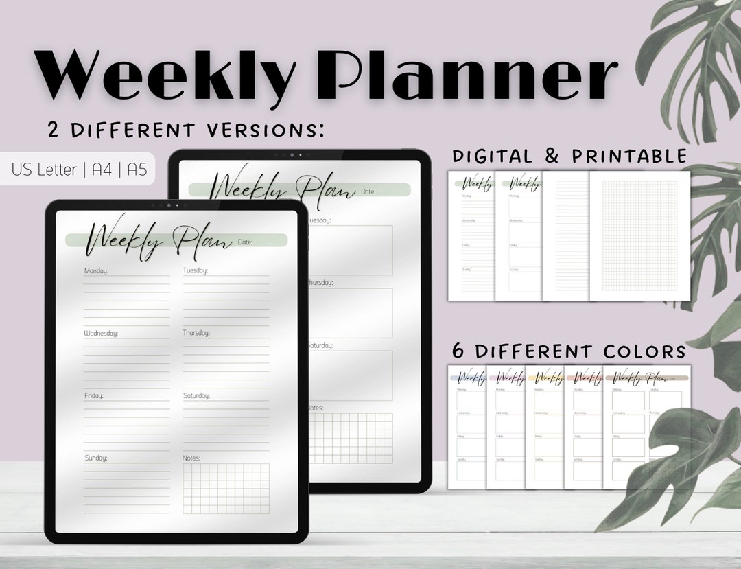 Undated Weekly Planner Template | Printable Week Schedule | Digital to ...