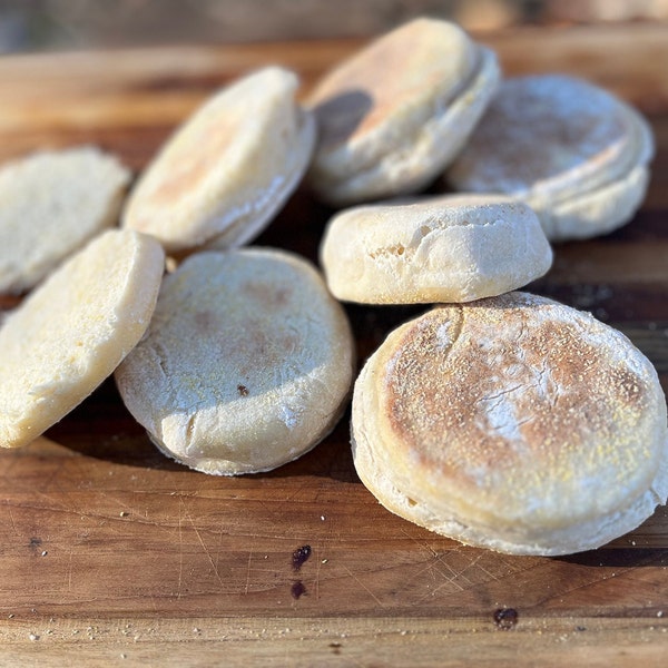 Muffins anglais au levain | 6 muffins pour le petit déjeuner faits main sans agents de conservation | Fermentation naturelle