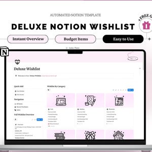 Rastreador de listas de deseos, Planificador de listas de deseos, Planificador de listas de deseos de Notion, Gestor de listas de deseos, Planificador de regalos, Rastreador de regalos navideños, Lista de deseos Deluxe