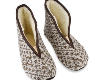Pantuflas de lana de cordero OmaKing Trolla / Beige