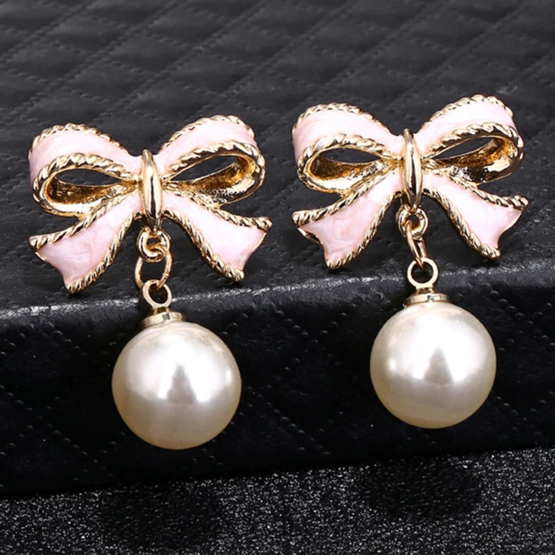 Hot Fashion Cute Pink Bow Earrings Pearl Earrings For Women Etsy